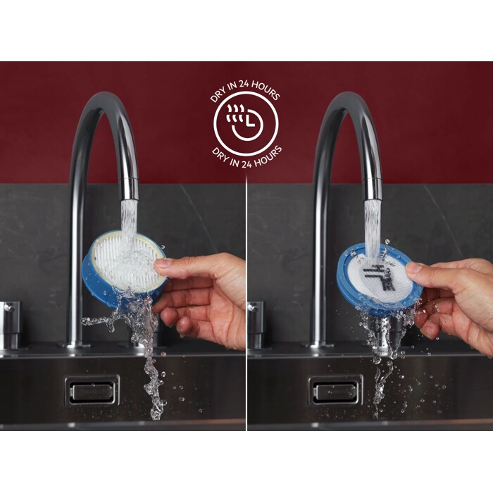 Cordless cleaner with washable, reusable filter that dries in 24 hours.