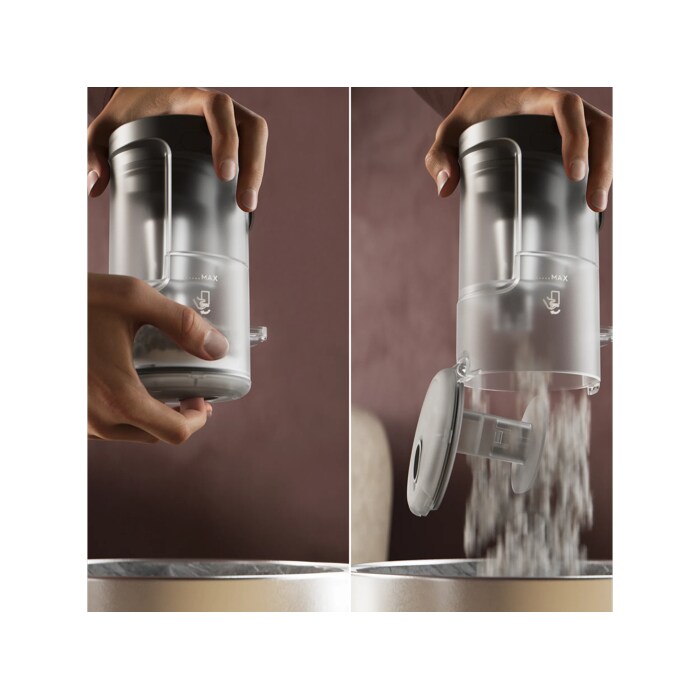 Cordless cleaner with easy-to-empty dust container.