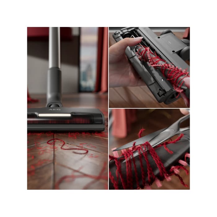 Cordless cleaner with removable brush roll for easy cleaning.
