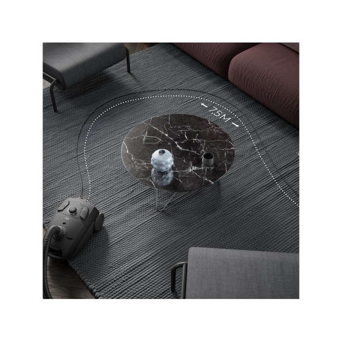 Vacuum cleaner designed for easy cleaning of larger areas without needing to switch power outlets.