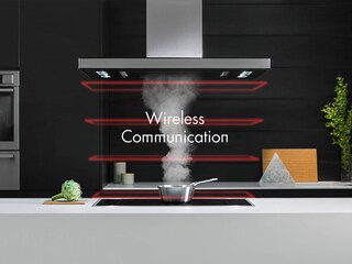 Диаграма, показваща как Hob2hood използва инфраред технология, за да свърже индукционния плот и абсорбатора