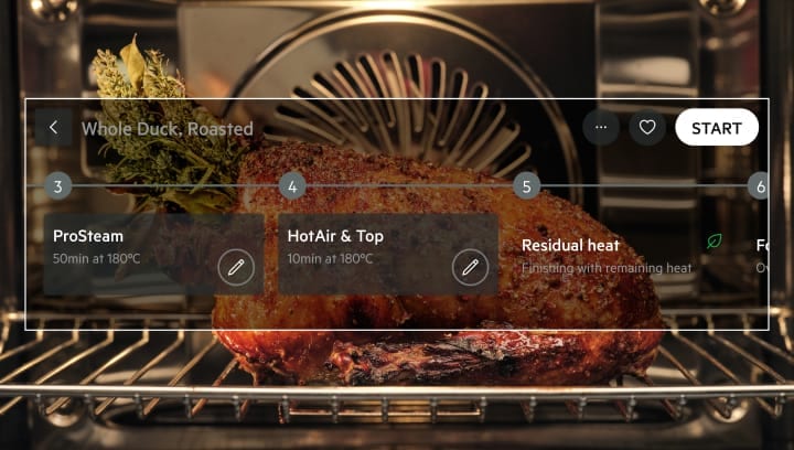 Менюто за подпомагано готвене, което се показва пред приготвянето на храната във фурната.