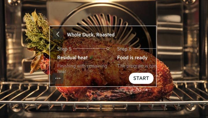 Менюто за асистирано готвене, което се показва пред приготвянето на храната във фурната.