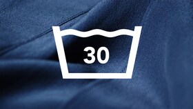 Син памучен плат с икона за пране на 30 градуса