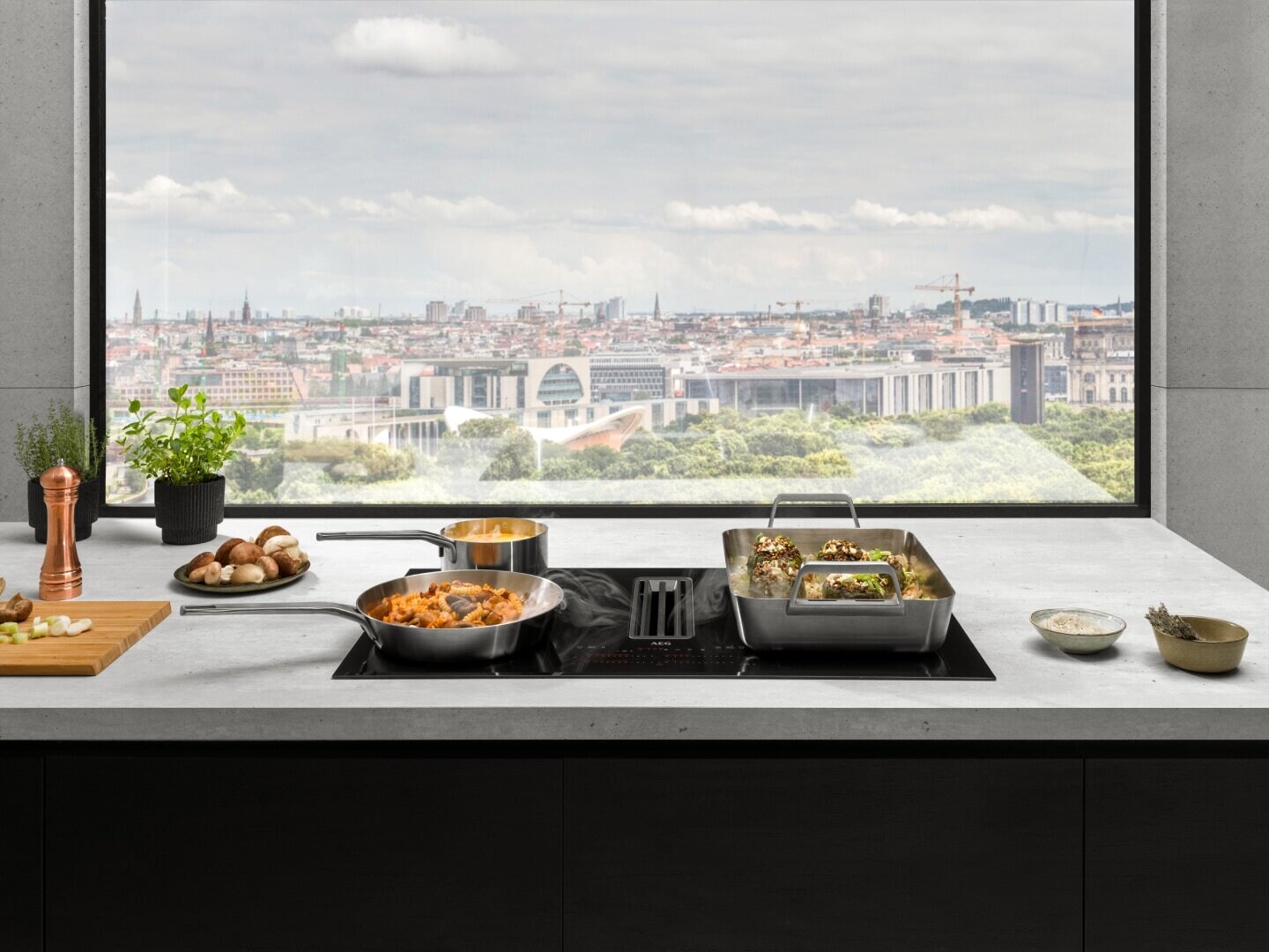 Oven and hob in modern kitchen