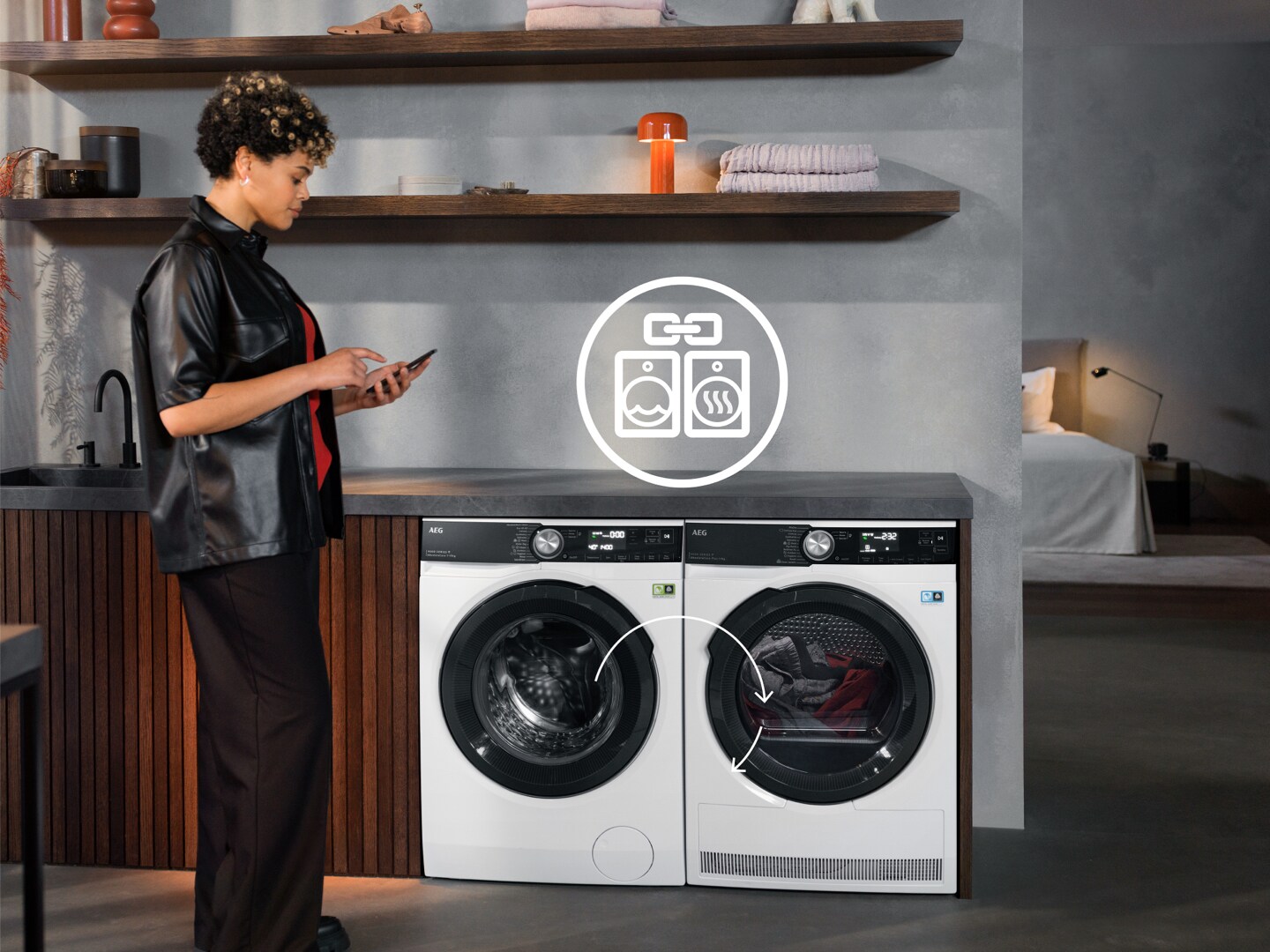Woman standing in laundry room